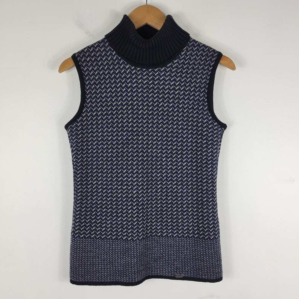 Geiger New Wool Chevron Stripe Sleeveless Turtleneck Sweater Vest